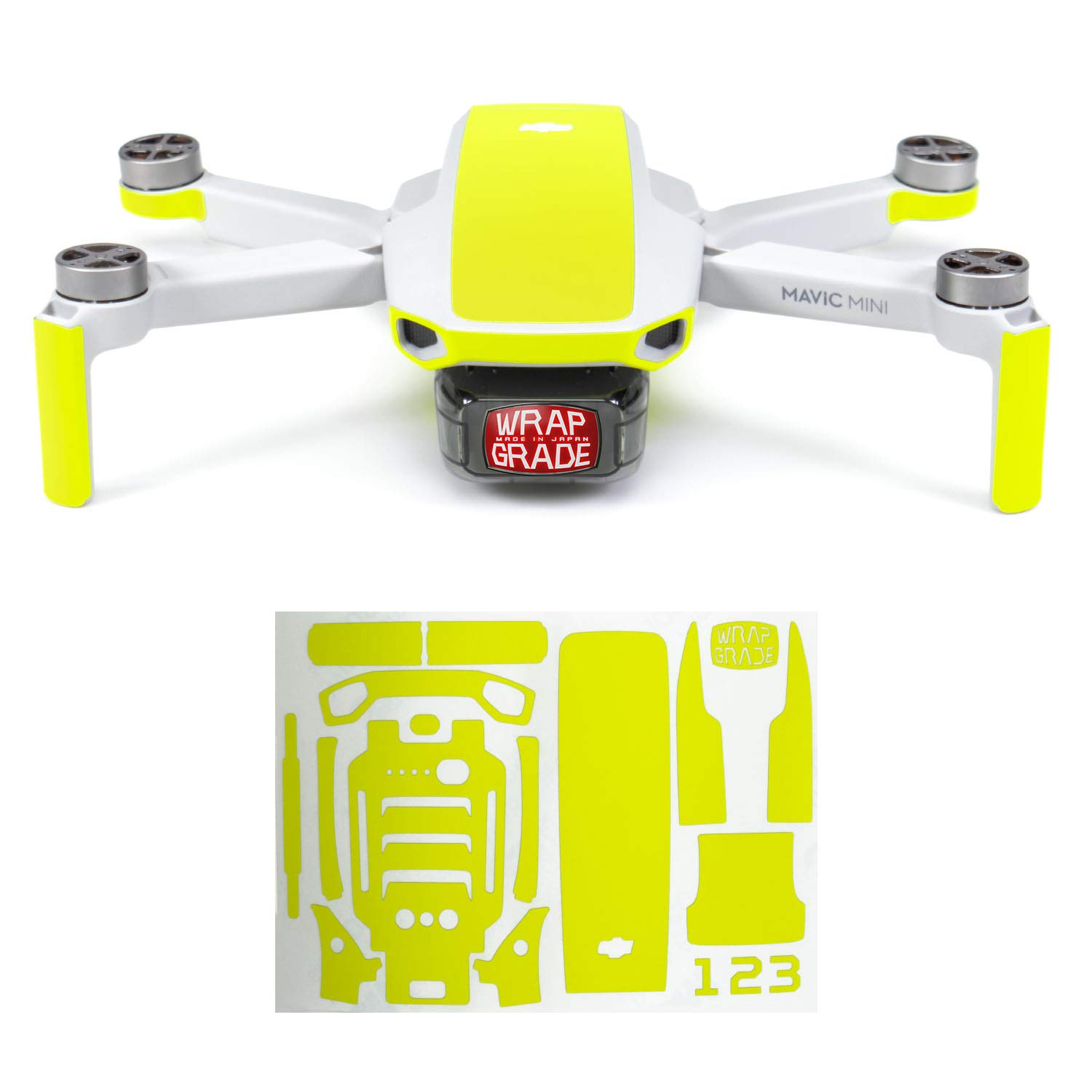 Wrapgrade Skin Sticker compatible with DJI Mavic Mini | Accent Color (NEON YELLOW)