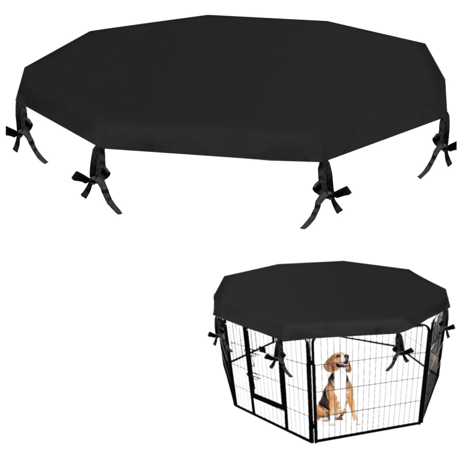 Kisbeibi Dog Playpen Cover,Oxford Cloth Outdoor Waterproof Foldable Sun Shade Playpen Cover Pet,8 Panels Pet PlayPen Dog Cage Accessory,Provide Shade and Security for Pet Outdoor/Indoor(Black)