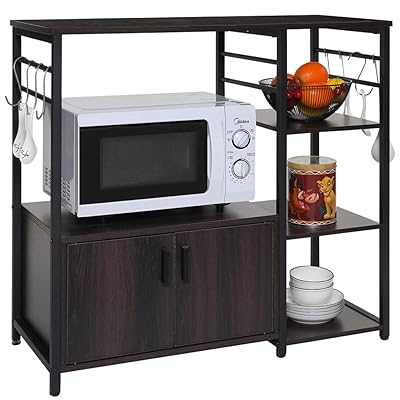 USIKEY Kitchen Baker's Rack with 5 Shelves and 8 Hooks, Wood Look