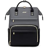 LOVEVOOK Leather Backpack for Women,17 inch Leather Laptop Backpacks Women,Professional Work Backpacks Nurse College Teacher Bag,Womens Laptop Tote Bag Computer Travel Backpack Purse,Smoky Gray-Black