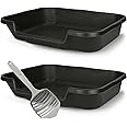 KittyGoHere Senior Cat Litter Box 2 Pack, Large Black Low Entrance Kitty Litter Box, Sized for Cats Comfort, Perfect for Senior and Arthritic Cats, Made in USA – Includes Long-Handle Jumbo Scoop