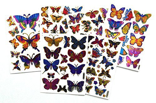 Butterfly001 - 6 Sheets of Butterfly Stickers - Animal Scrapbook Stickers - Reflective Stickers - Animal Stickers for Kids - Size 4 x 5.25 Inch./Sheet