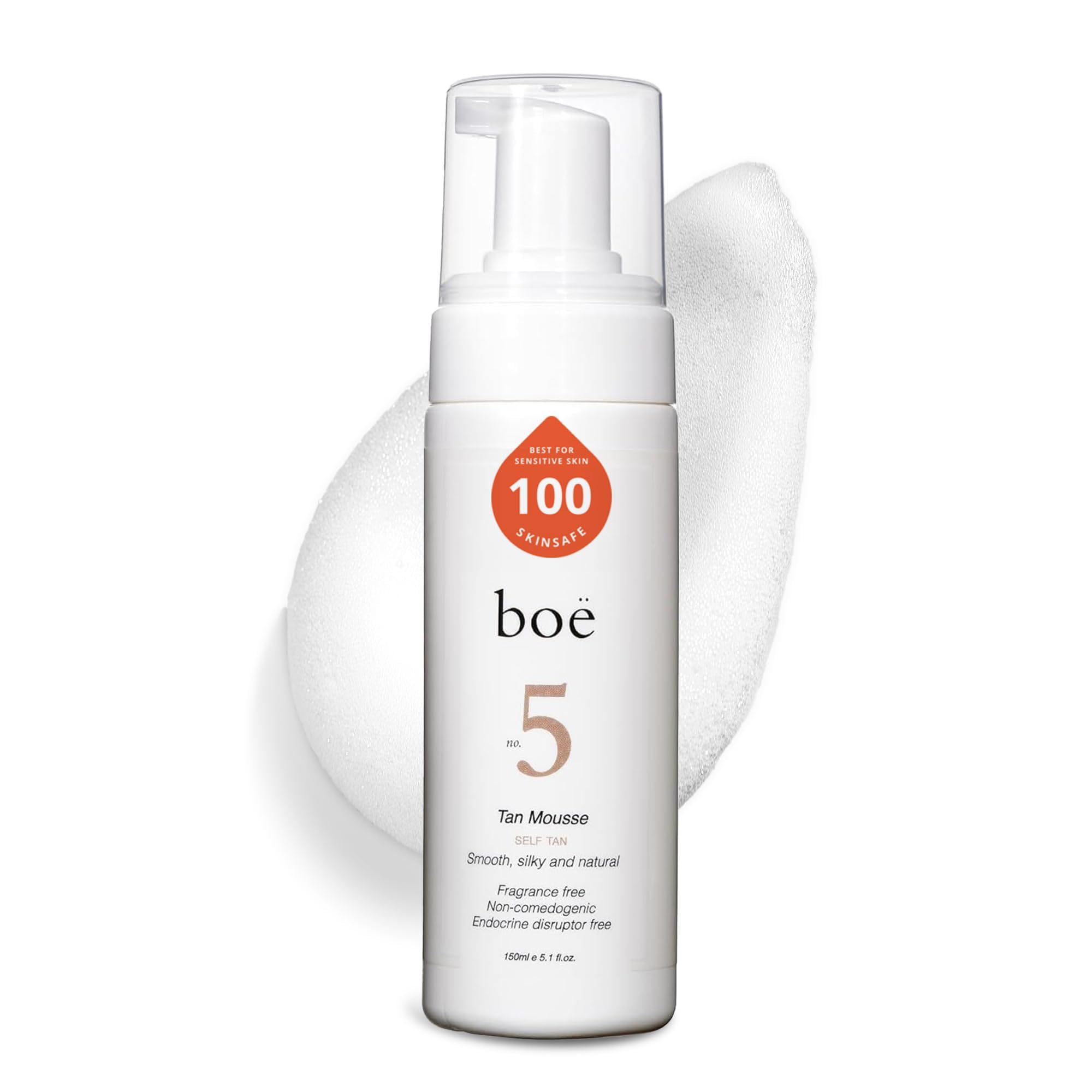 Boë No.5 Self Tanning Mousse – Fast-Drying, Streak-Free Tanning Foam for a Natural-Looking Self Tan - Hydrating, Anti-Ageing, Boosts Collagen & Skin Elasticity, Sensitive Skin Safe, 150mL
