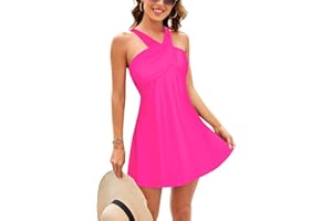 Kate Kasin Women's Two Piece Swimsuits Tummy Control High Neck Criss Cross Swim Dress Bathing Suits with Boyshorts Swimwear