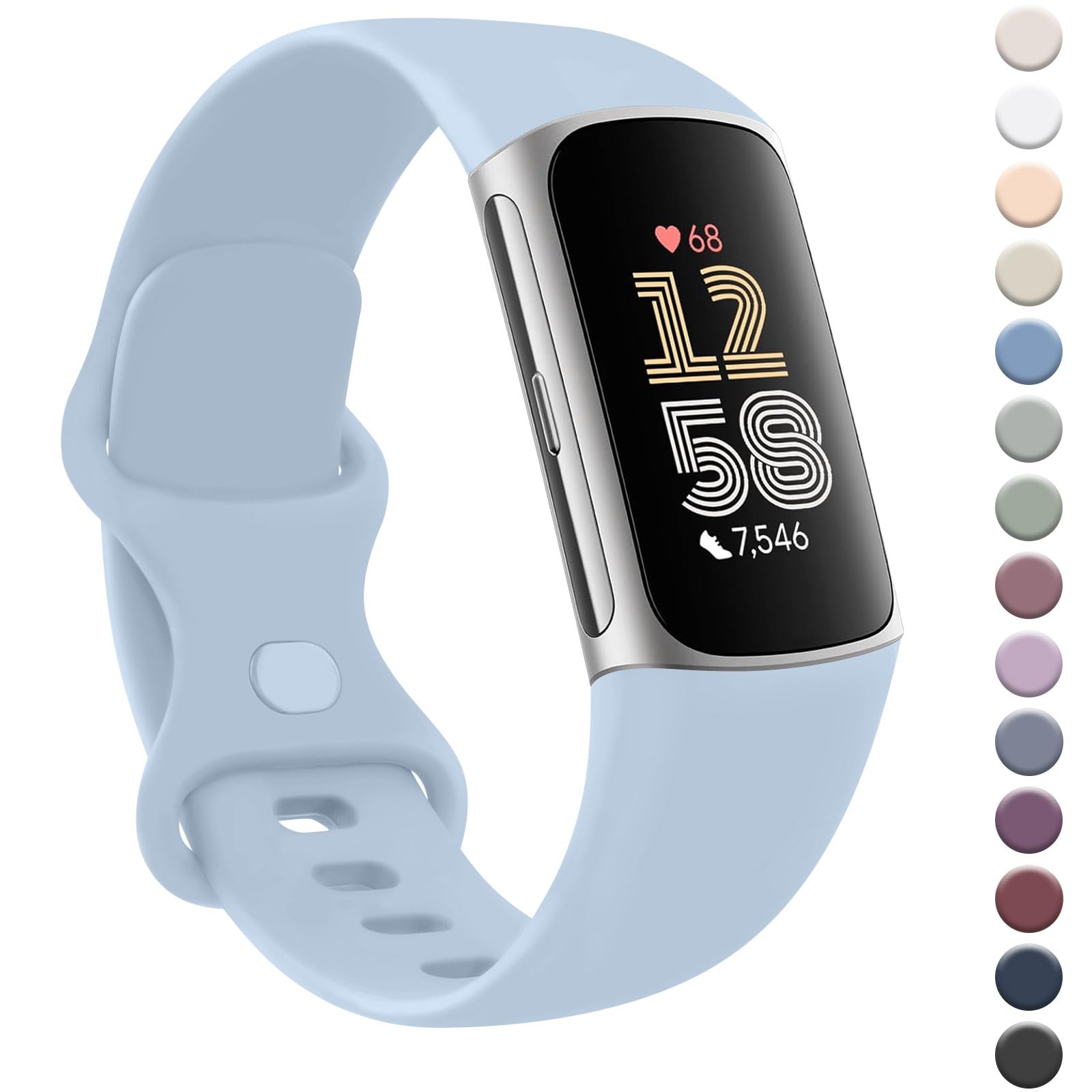 AK Strap for Fit bit Charge 6 Straps/Fit bit Charge 5 Straps for Women Men,Silicone Sport Classic Soft Replacement straps Compatible with Fitbi t charge 6/Fitbi t charge 5 (Large, Navy Blue)