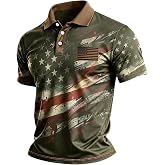 JPLZi Men's American Flag Polo Shirt Patriotic Quick Dry Short Sleeve Performance Moisture Wicking Athletic Golf Shirts