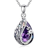 Peacock Necklace 925 Sterling Silver Peacock with Purple Amethyst Pendant Necklace for Women