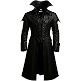 Men’s Real Leather Gothic Trench Coat – Long Vampire Steampunk Jacket with High Collar for Halloween & Cosplay