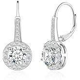 Moissanite Halo Earrings for Women - 1CT 925 Sterling Silver Moissanite Dangle Leverback Earrings Round Cut Piercing Jewelry D Color VVS1 for Her
