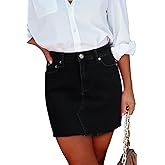 ZADORN Women's Denim Mini Skirts Stretchy High Waisted Casual Frayed Jean Skirt with Pockets