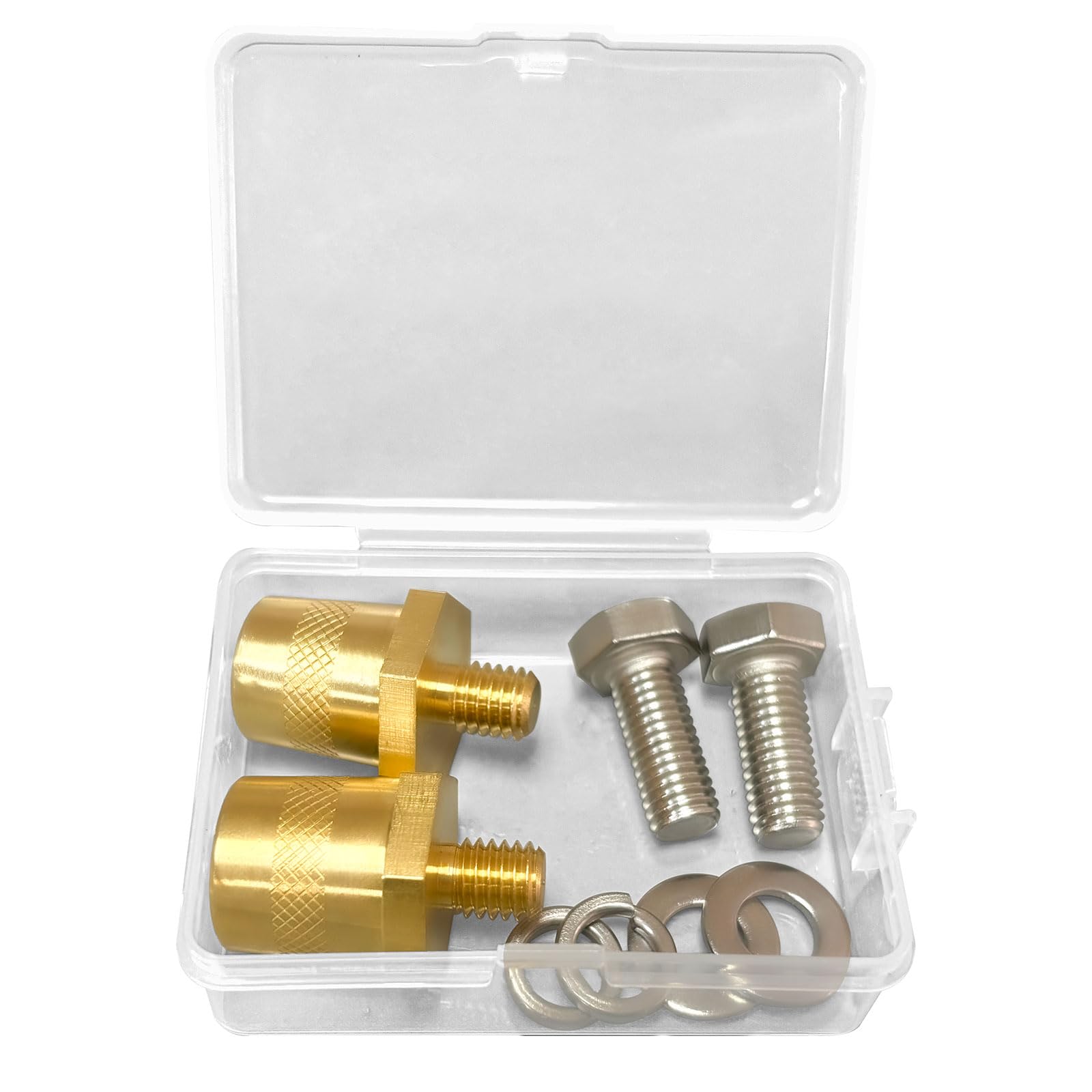 Photo 1 of 1 Pair M8 Battery Terminal Connectors Set - Auto Battery Post Terminals Adapters for Top/Side Post, Threaded Terminal Extender with Conversion Nuts & Screws
