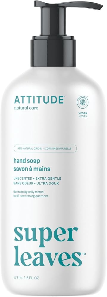 ATTITUDE Liquid Hand Soap, EWG Verified, Plant and Mineral-Based, Vegan Personal Care Products, Unscented, 16 Fl Oz