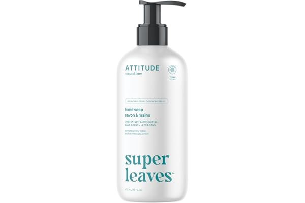 ATTITUDE Liquid Hand Soap, EWG Verified, Plant and Mineral-Based, Vegan Personal Care Products, Unscented, 16 Fl Oz
