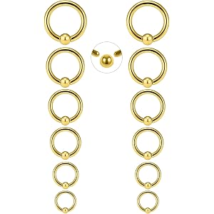 Ocptiy 16G-00G Septum Rings Ear Gauges Earrings Stretching Kit 316L Surgical Steel Internally Threaded Captive Bead Septum Pa