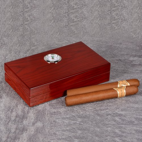 Cigar Humidor, Cigar box with Hygrometer/Humidifier for 4 Cigars(Brown)