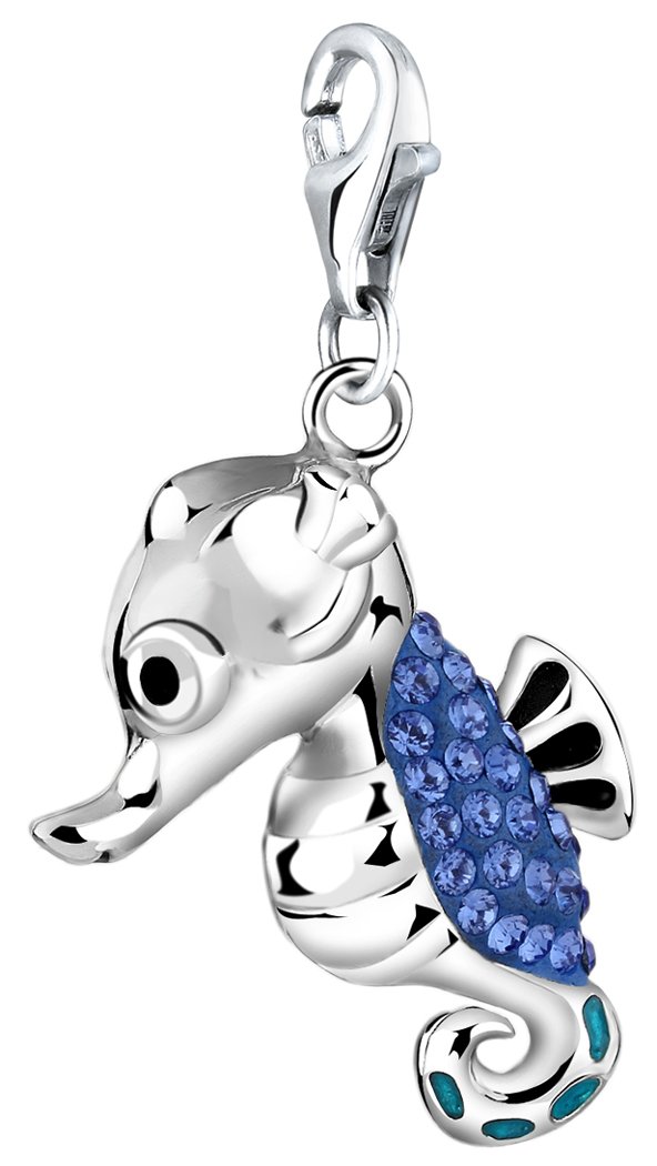 Nenalina 714146-001 Seahorse Carabiner Charm Pendant for Charm Bracelet 925 Sterling Silver, Sterling Silver, Crystal