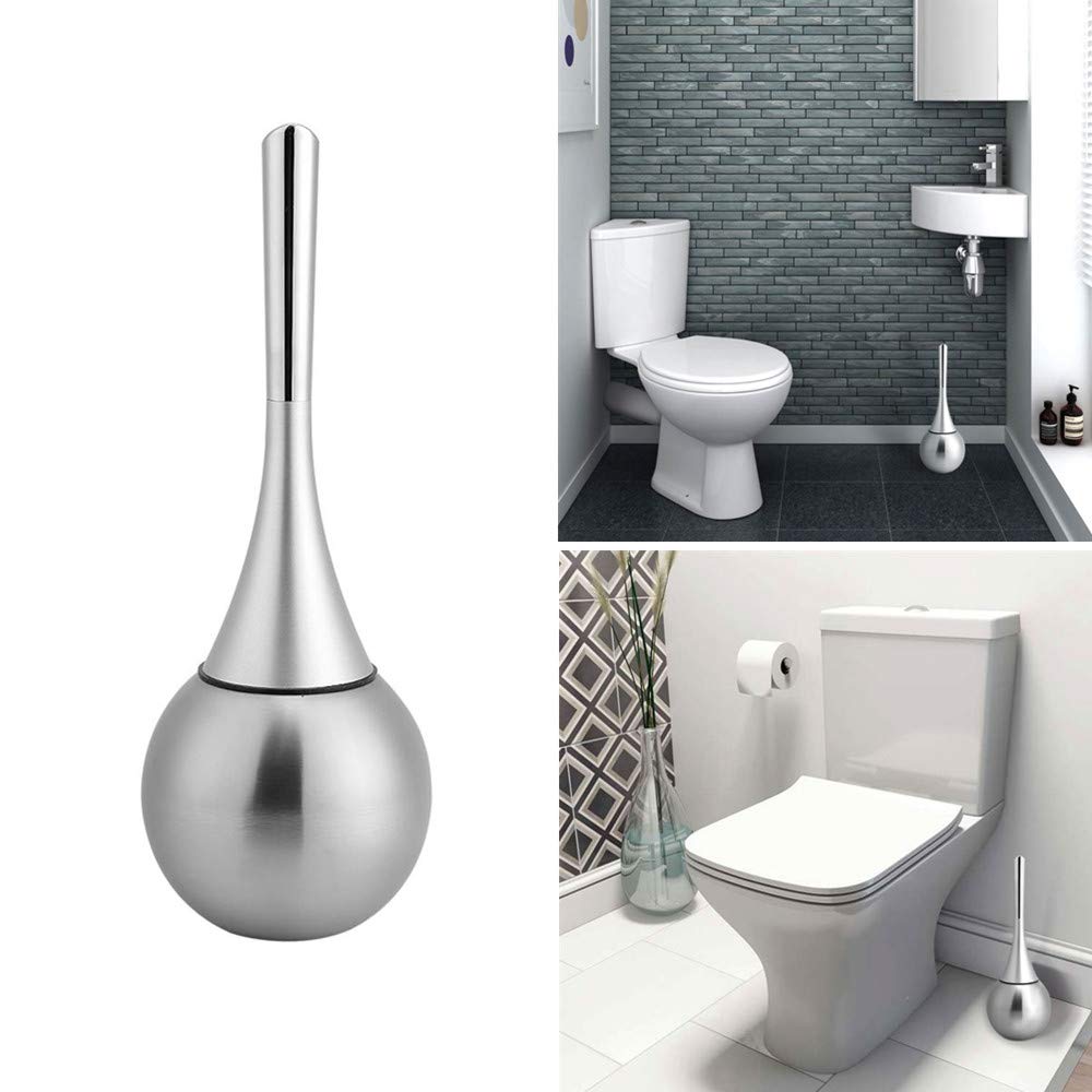 Toilet Brushes, Portable Stainless Steel Cleaning Brush with Holder Set for Bathroom Shower Rooms(Silver)