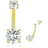 ORANGELOVE G23 Titanium 14G Belly Button Rings Cubic Zirconia Internally Threaded CZ Belly Ring Navel Barbell Stud Body Piercing Jewelry 14 Gauge 8mm 10mm 12mm 14mm