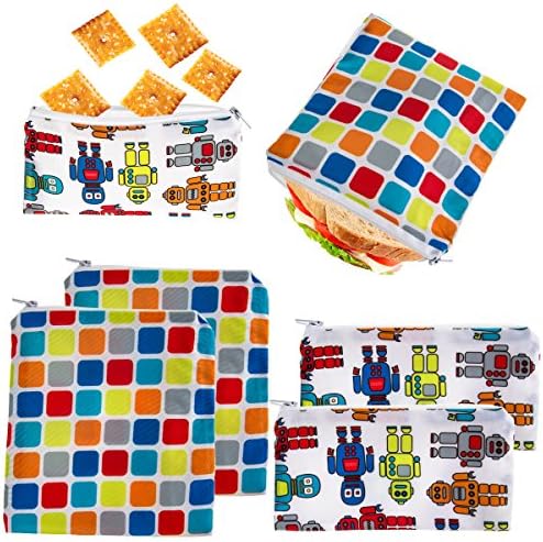 Set of 6 Reusable Kids Sandwich &amp; Snack Bags By One Step Ahead Cloth Zipper Seal