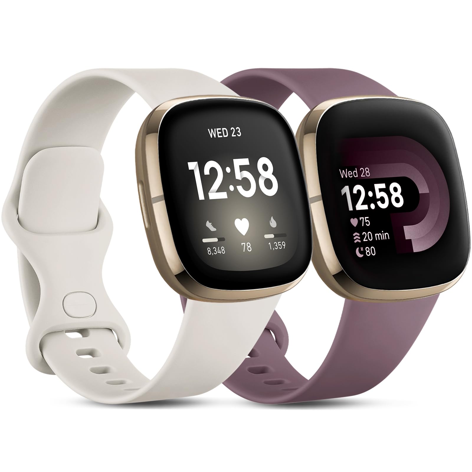 CeMiKa 2 Pack Bands Compatible with Fitbit Versa 3 Band/Fitbit Sense Bracelet, Soft Replacement Sport Wristband Compatible with Fitbit Versa 3/Sense, Starlight Smoke Purple