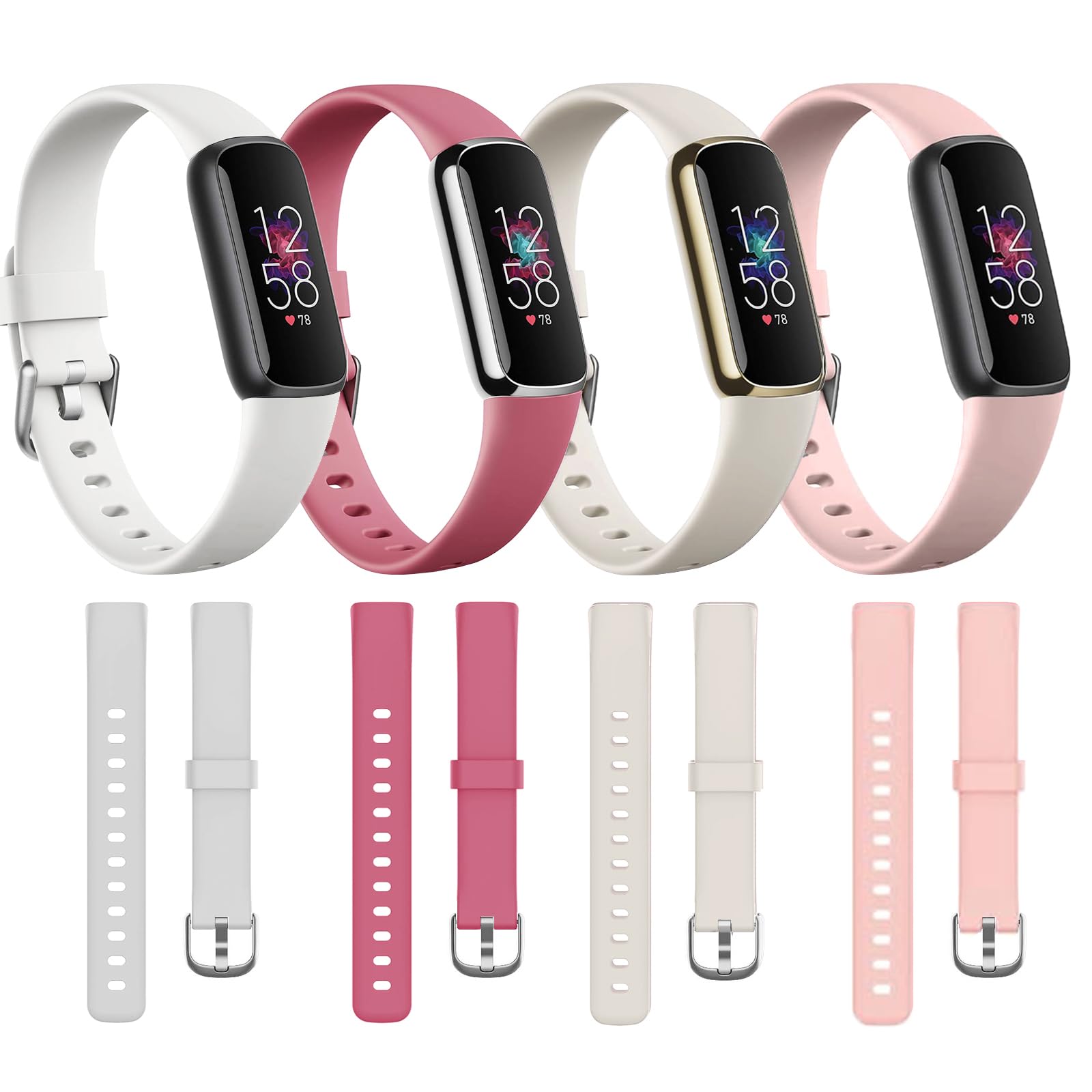 Photo 1 of 4 Pack Bands Compatible with Fitbit Luxe Bands for Women Men? Adjustable Silicone Sport Replacement for Luxe Band? Flexible Watch Luxe Strap Wristbands for Women Men Waterproof Watch Strap - Large