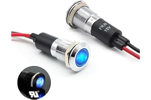 FILN 2PCS 12mm (1/2") Indicator light LED indicator Light Waterproof Metal Signal Lamp 12V IP67 Pilot Dash Lamp Head Blue for Car Boat Light (12v-Brass Nickel Blue 2PCS)