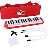 EastRock 32 Key Red Melodica Keyboard Soprano Piano Instrument with Case | Phosphor Bronze Reeds ABS Resin with Mouthpiece Tube Sets and Carrying Bag for Beginners Adults Gift