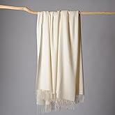 CUDDLE DREAMS Premium Cashmere Throw Blanket with Fringe, Luxuriously Soft (Ivory)