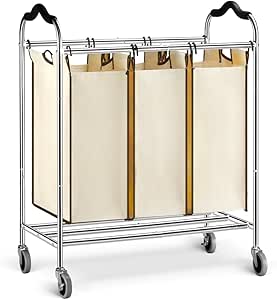 LANGRIA Cesto de la Ropa Pasada con Ruedas, Carrito de Lavandería, y 3