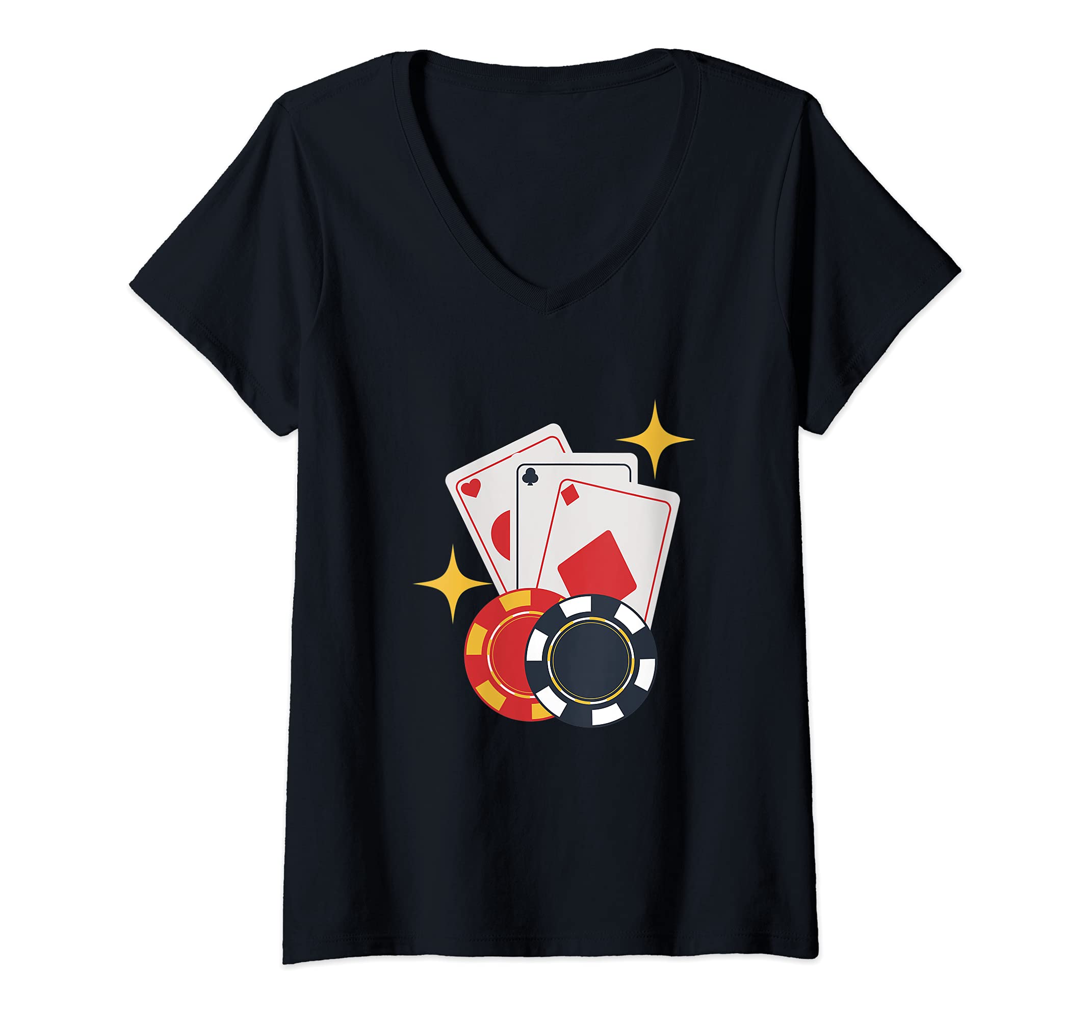 Womens Funny Cards And Chips Design Poker Player Gambling V-Neck T-Shirt