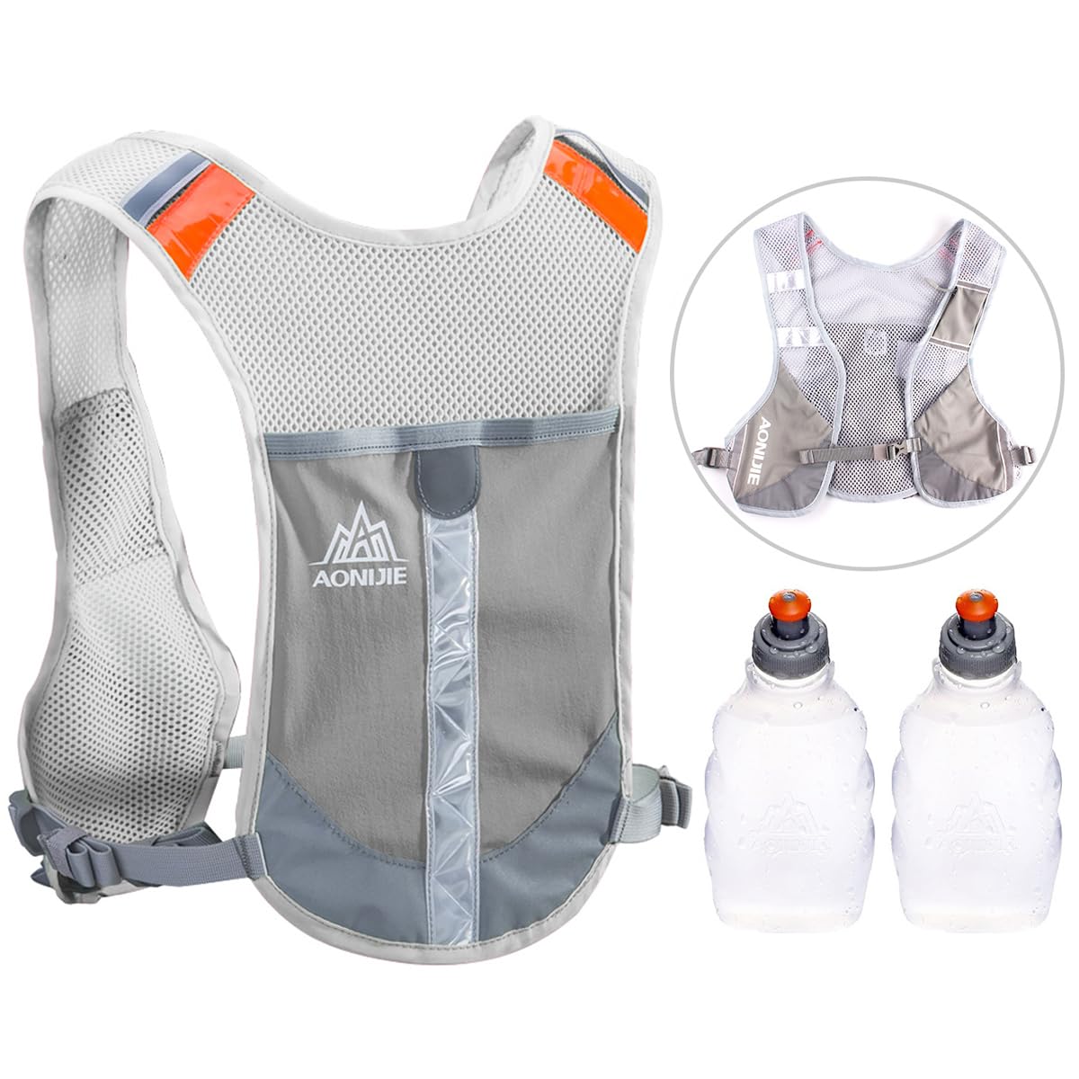 Geila Sport Marathoner Race Hydration Pack with 2 Water Bottles, Gray