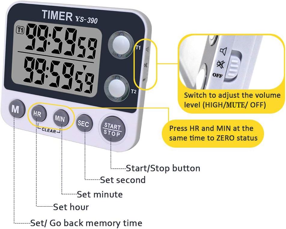 XREXS Digital Dual Kitchen Timer, Adjustable Alarm Volume Cooking Timer