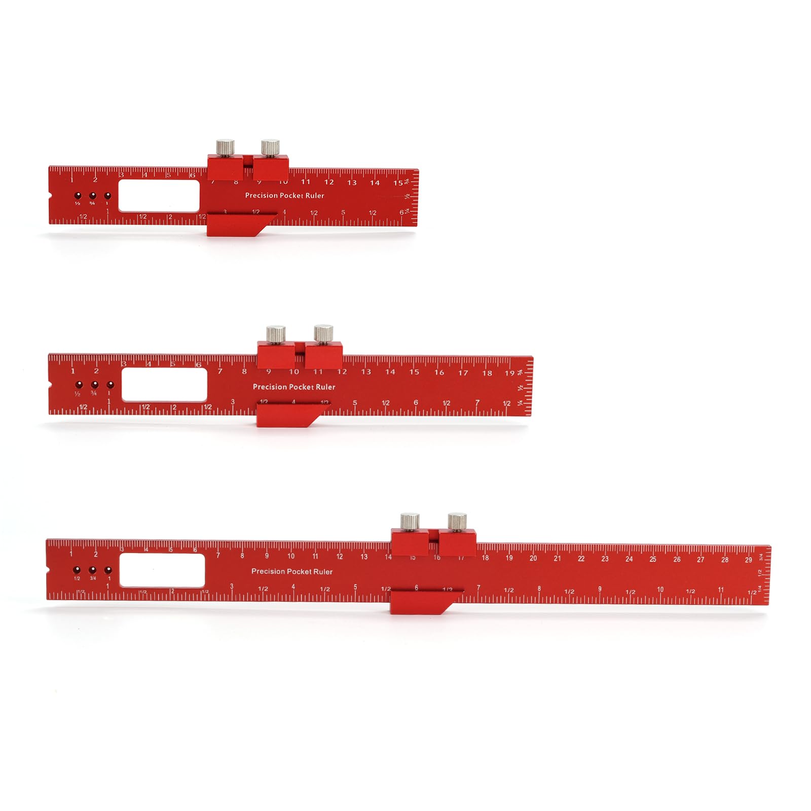 TMZDCJK Pocket Ruler Woodworking T-Ruler 3pcs Aluminum Woodworking Scribing with Metric/Inch Measurements (Red)