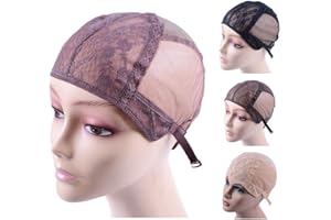 YANTAISIYU Wig Making Cap Double Lace Wig Cap for Wig Making Breathable Wig Cap with Adjustable Straps on the Back Swiss Lace Hairnet (Brown M)