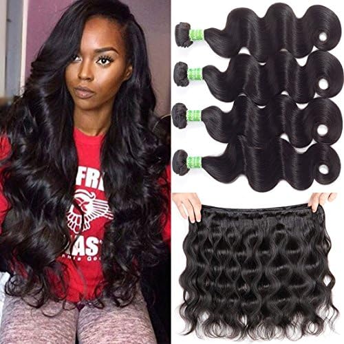 ANNELBEL Brazilian Virgin Hair Body Wave 4 Bundles 24 26 28 30 Inch 10A Grade Long Hair Unprocessed Brazilian Remy Hair Weave Extensions Brazilian Human Hair Body Wave Bundles Natural Black Color