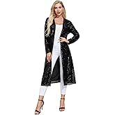 KANCY KOLE Women's Long Sequin Jacket, Sparkly Open Front Evening Blazer, Glitter Formal Clothes Cocktail Wedding Party