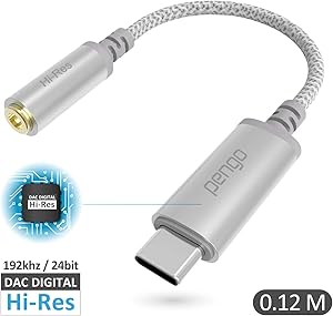 Pengo USB-C to 3.5 mm Audio Headphone Adapter, USB C DAC, Audio Jack for Type C Devices Like iPad Pro 2018, AUX Adapter for Pixel 2/3 XL, S8, S9,S10, Note 10 and More (Braided-Silver)