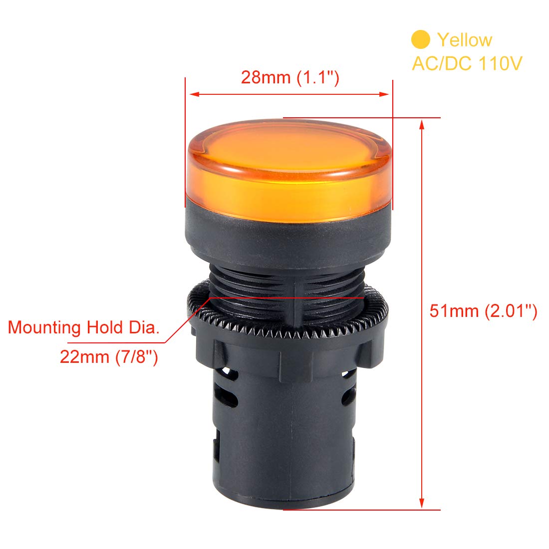 uxcell 10Pcs AC/DC 110V Indicator Lights, Yellow LED, Flush Panel Mount 7/8" 22mm: Industrial & Scientific