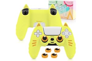 SIKEMAY Cat Paws PS5 Controller Skin Accessories Anti-Slip Silicone, Soft Thicken Protective Cover for PlayStation 5 Wireless Controller with 2 x Cute Thumb Grips - Yellow Brown