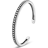 Mikovivi Vintage Cuff Bracelet Bangle, White Copper Plated with Silver Adjustable Open Bangle with Carved Dot Design Handcrafted Jewelry Gift Accessory for Woman