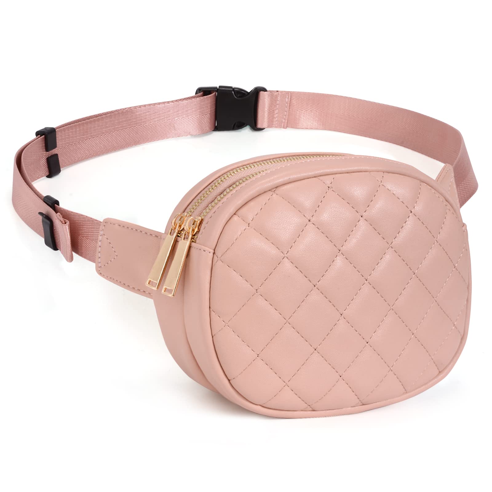 UTO Bum Bag for Women Mother Mum Ladies Waist Pack Fanny Belt Crossbody Chest Bag Double Zipper Pockets Synthetic Leather Pink