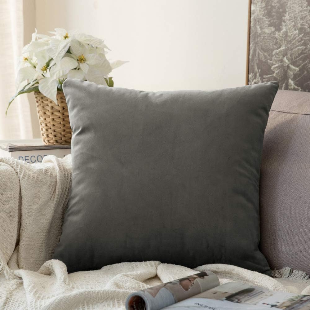 MIULEE Decorative Velvet Cushion Covers 55cm x 55cm/Square Throw Pillowcases for Sofa Bedroom with Invisible Zipper 22x22 Inches Sets of 2 Grey - Image 4