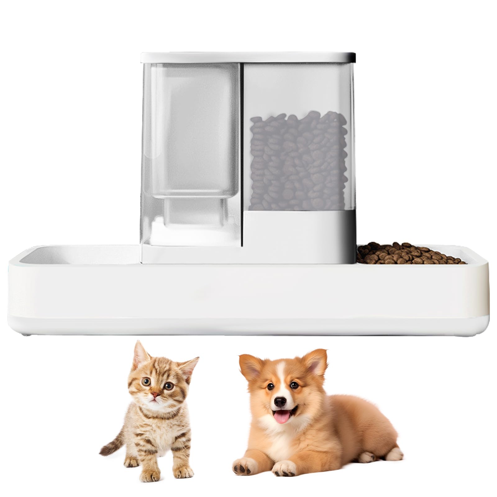 Photo 1 of GearRoot Automatic Cat Feeder and Water Dispenser, 2 in 1 Gravity Pet Food Feeder and Water Dispenser Detachable Cat Food Dispenser for Small Dogs and Cats, White