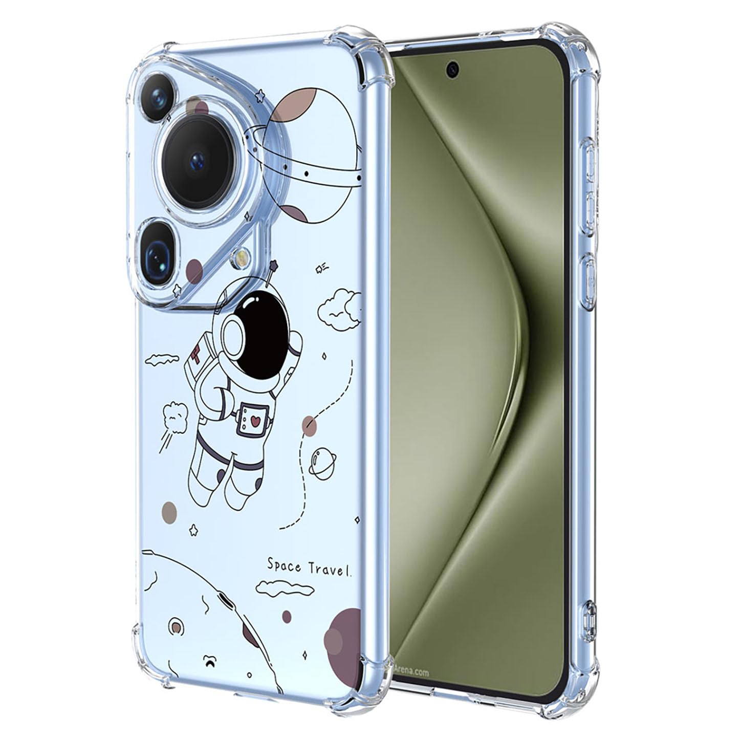 ILING Case for HUAWEI Pura 70 Ultra, Ultra Thin Elegant Flower and Cute Cartoon Pattern Design Transparent Shockproof Soft Silicone TPU Bumper Women Girls Cover (Space Travel)
