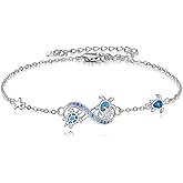 YAFEINI Sea Turtle Bracelet 925 Sterling Silver Blue Opal Anklet Bracelet Turtle Jewelry Gifts for Women Mom
