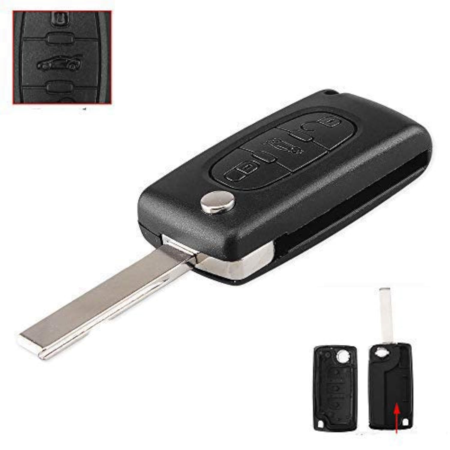 Remote key Case for Peugeot 207 307 308 407 607 807 For Citroen C2 C3 C4 C5 C6 Flip Folding Car Key shell 2Buttons 3Buttons (3Button, HU83 BLADE-CE0523)