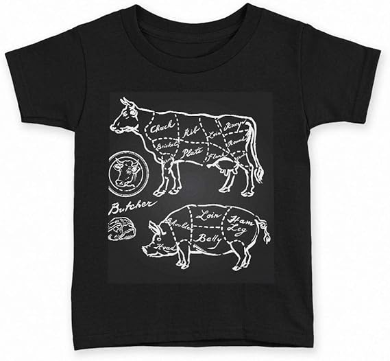 Amazon Igsticker プリント Tシャツ キッズ 子供 100 サイズ Size おしゃれ クルーネック 黒 ブラック T Shirt 0058 アニマル 白黒 牛 豚 肉 イラスト Tシャツ カットソー 通販