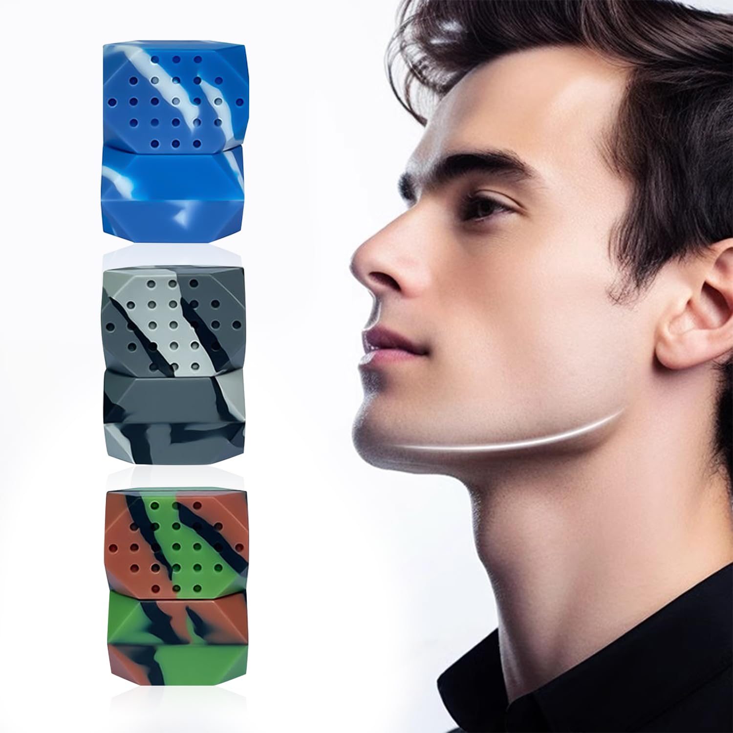 CYNOSURETECH 3 Pairs Of Jaw Trainers, Camouflage Squares, Jaw Line Trainer, Masseter Muscle Trainer, Jaw Exercise Ball, Silicone Jaw Exerciser, Suitable For Facial Exercises