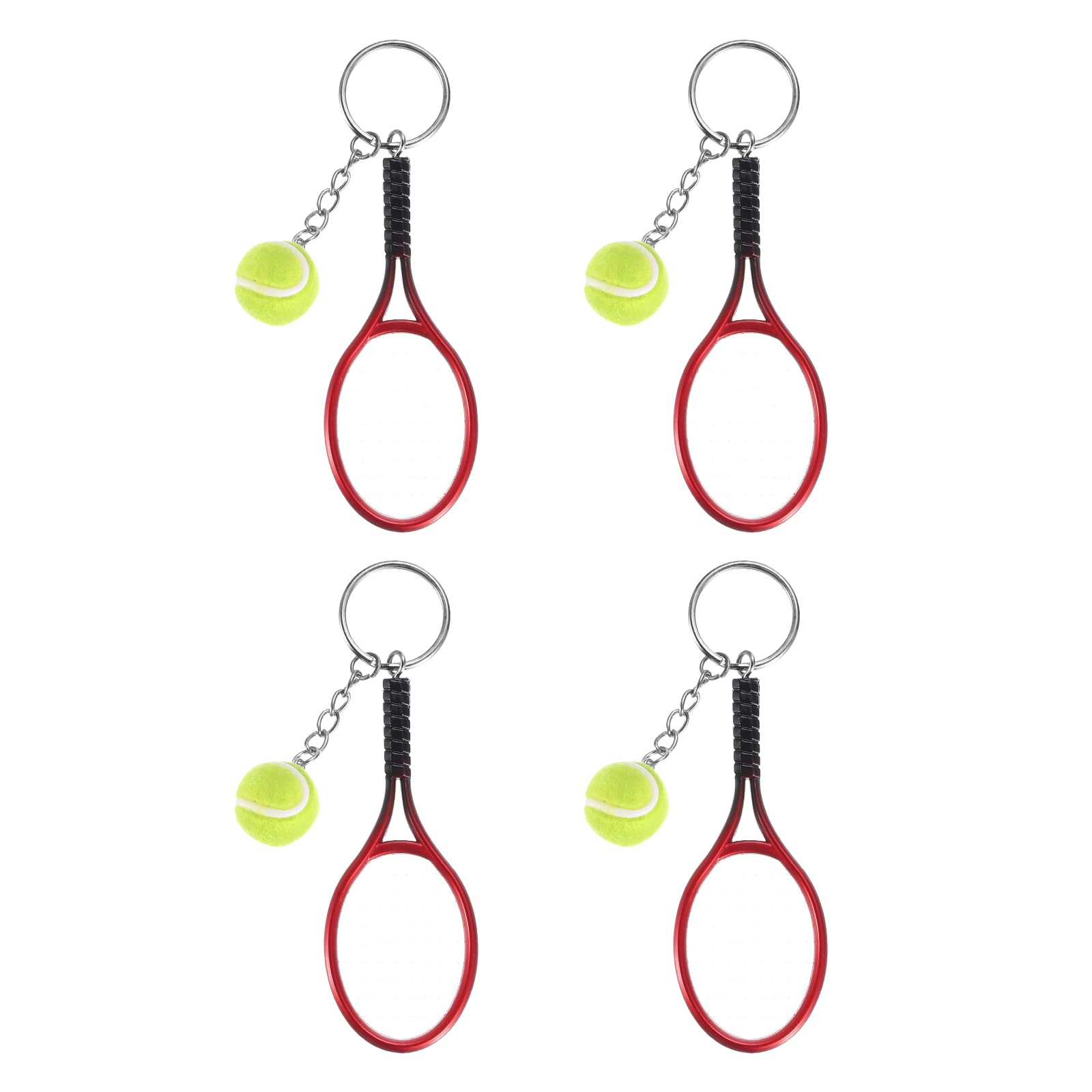 PATIKIL Tennis Keychain, 4Pcs Mini Tennis Racket Keychain Key Ring Tennis Ball Cute Sports Keyrings for Sport Lovers, Red