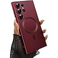 ankofave Magnetic case for Samsung Galaxy S24 Ultra Phone Case for Women/Men, Matte Luxury Soft Metallic Luster Design with Camera Lens Protector, Shockproof Anti-Scratch Phone Case 6.8" -Wine Red